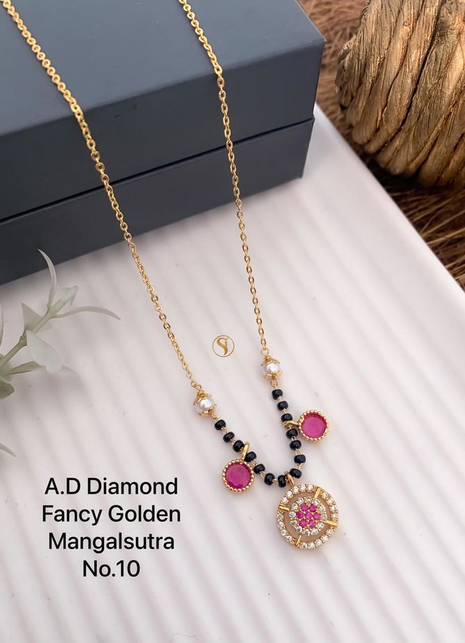 3 AD Diamond Daily Wear Golden Fancy Mangalsutra Wholesale Price In Surat
